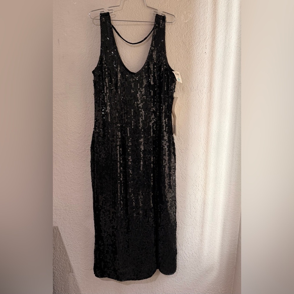 Lawrence kazar  100%silk vintage sequin NWT DRESS Size large in black
